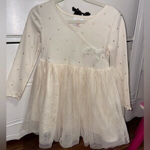 Wonder Nation Cream and Metallic Gold Polka Dot Tulle Skirt Dress 2T Girl